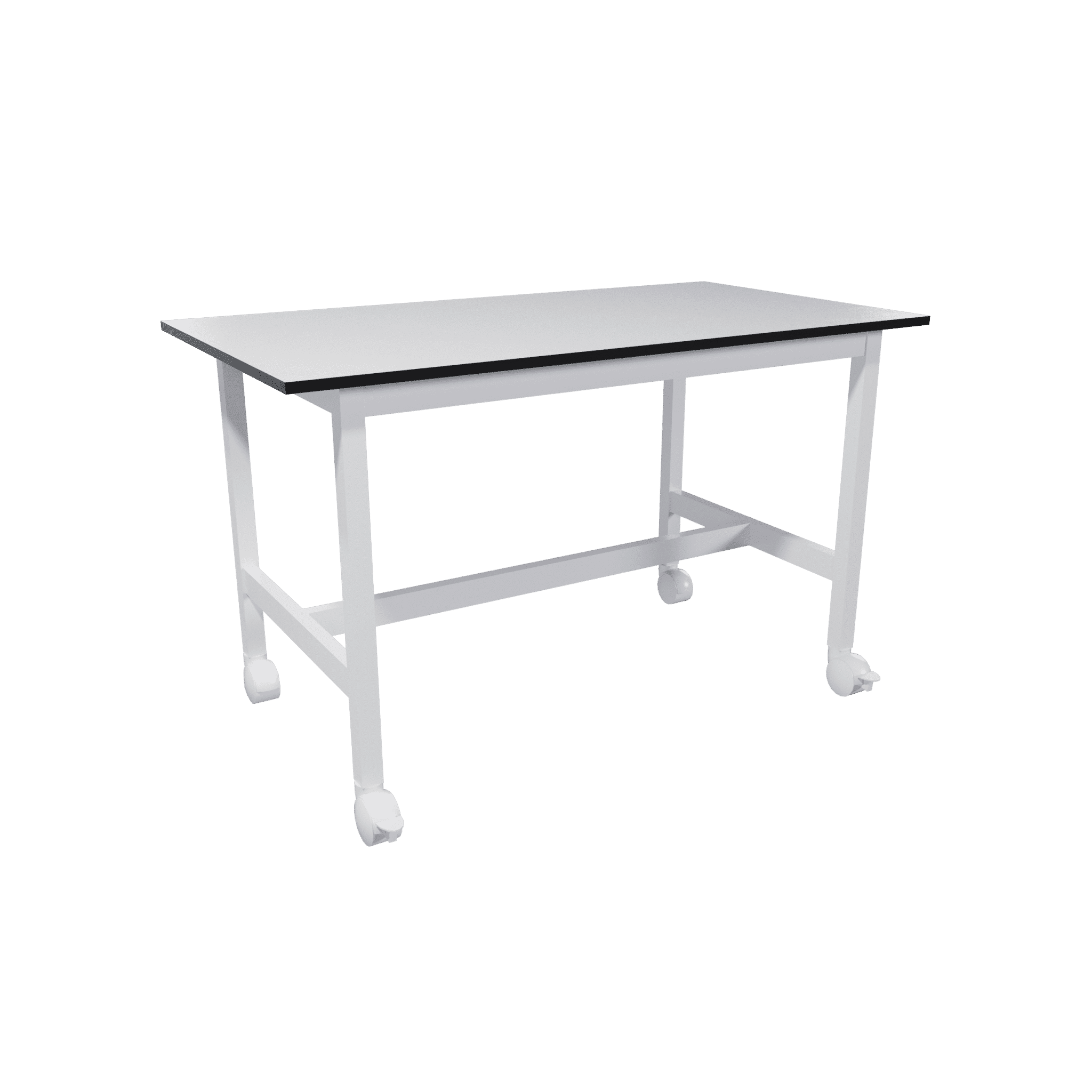 Table on wheels with compact laminate worktop